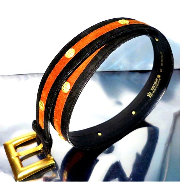 Vintage ESCADA Suede Leather - Gold Toned Hardware Luxury Fashion Belt - Size 42 - Picture 5 of 9